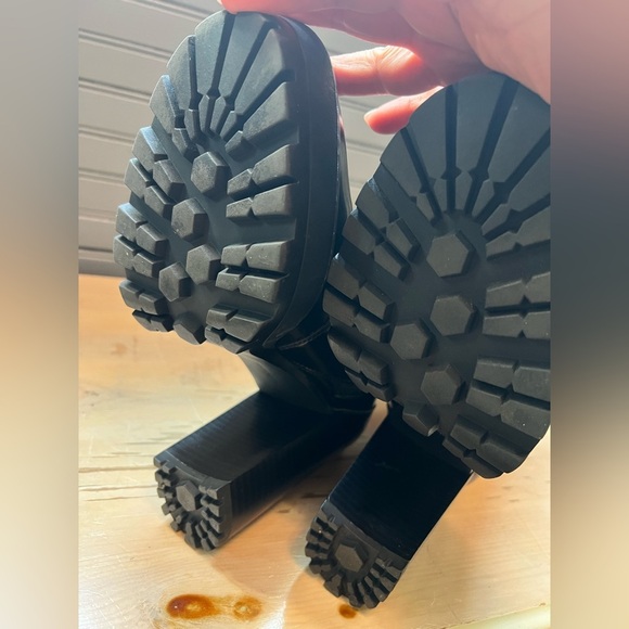 Black Bershka boots Women’s Block Heels Platform Patent Ankle Combat Boots - Picture 10 of 14